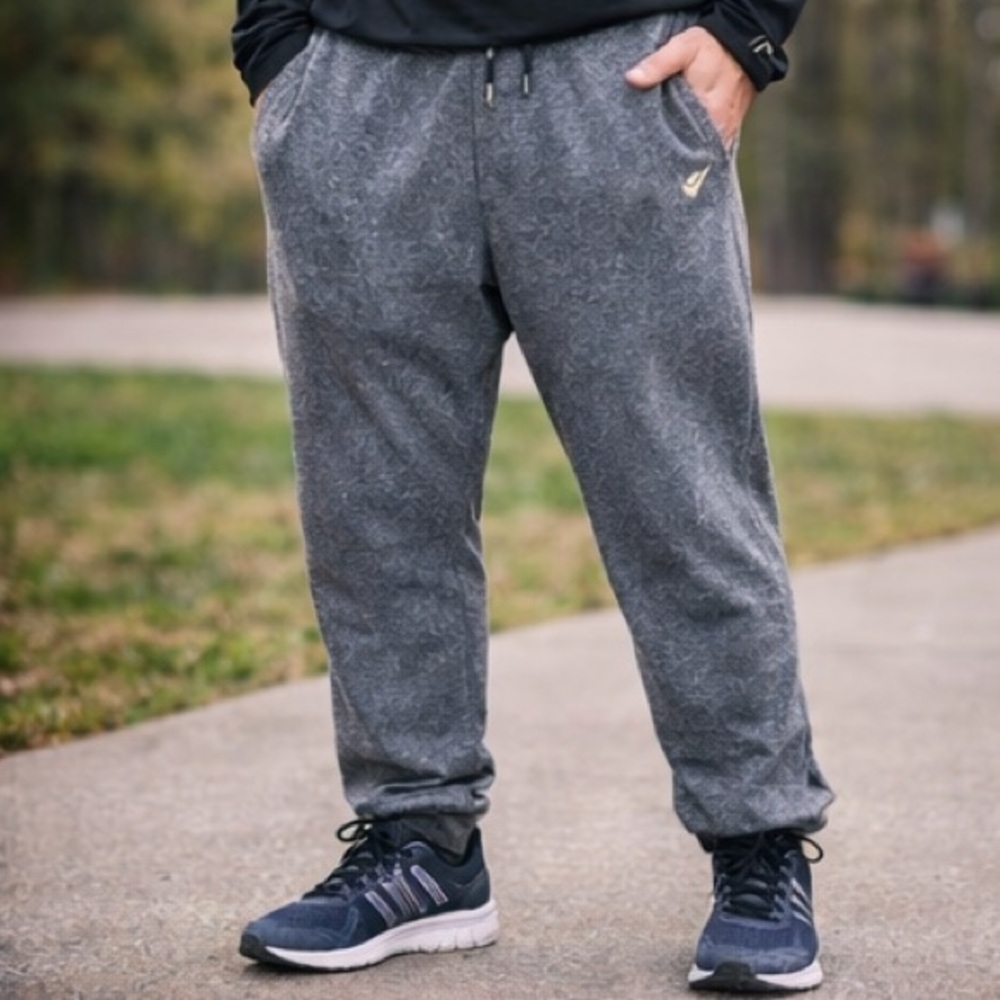 Reebok Men's Jogger Sweatpants‎ XL Gray Black Drawstring Cuffed Ankles